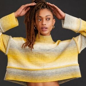 Anthropologie Pilcro Ombre‎ Yellow Striped Cropped Sweater